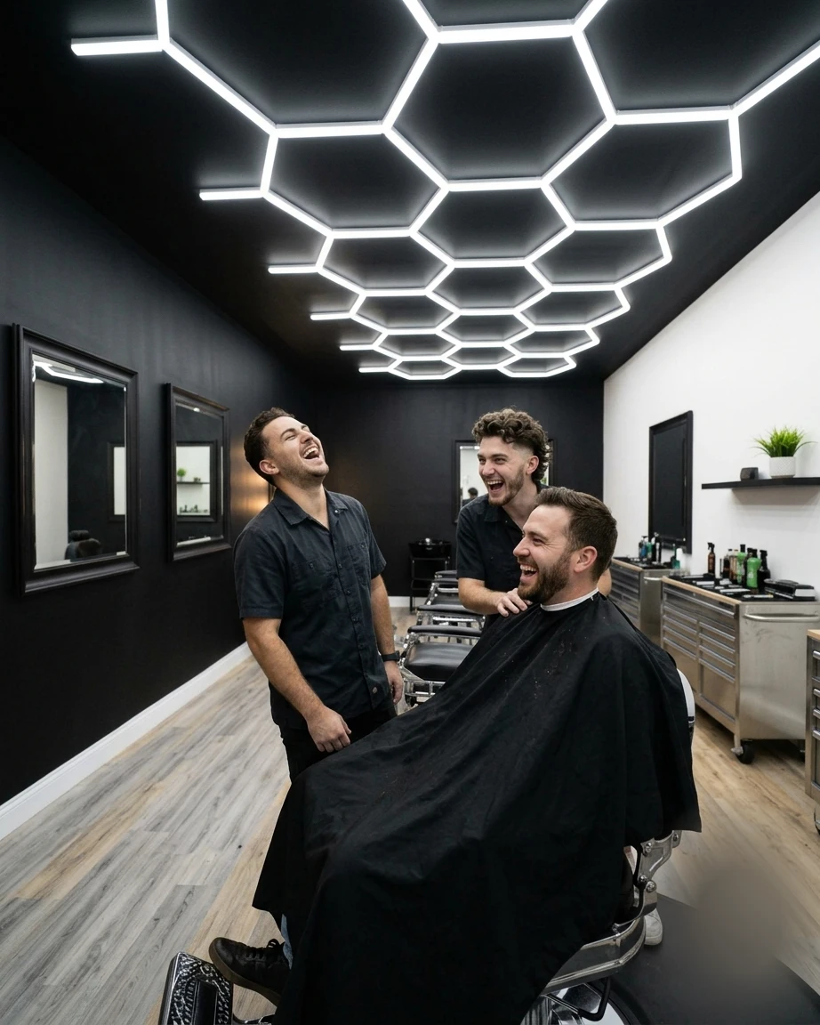Atmosfera nel salone Distretto Barba a Quartu Sant'Elena