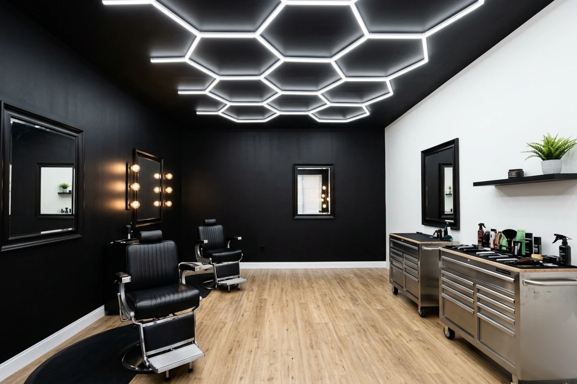 Interno del salone Distretto Barba a Quartu Sant'Elena